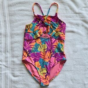 Wonder Nation Tropical Pink and Purple Kids Swim One Piece